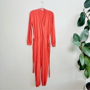 Sundry Tie Waist Long Sleeve Faux wrap Jumpsuit